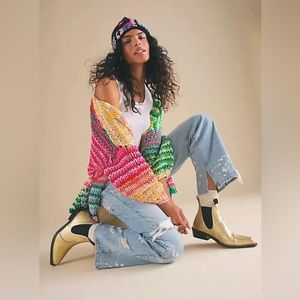 Free People Lollipop Cardigan - Rainbow Crochet Slouchy - Small